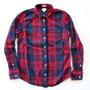 J. Crew Plaid Woven Boy Fit Shirt 100% Cotton Size XS